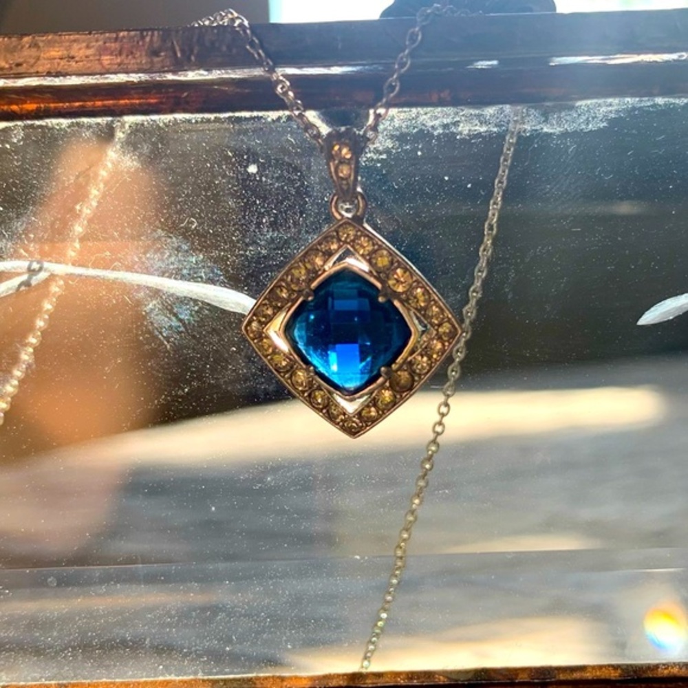 Sapphire Spinel and crystal silver necklace